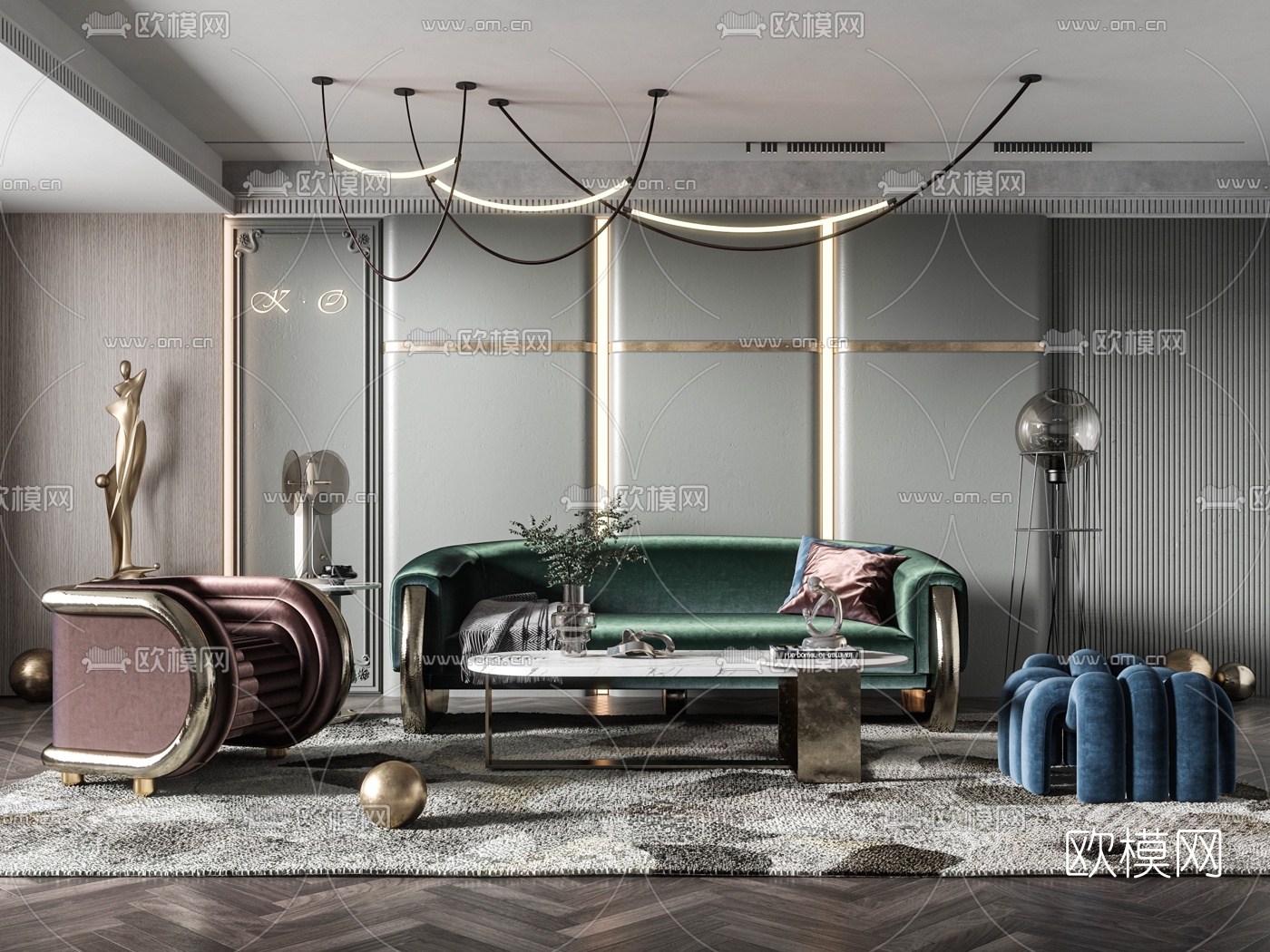 后现代轻奢沙发组合3d模型下载（渲染图1）