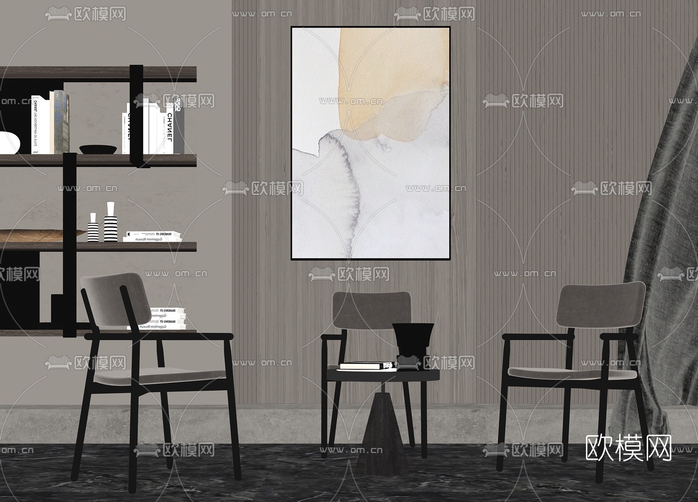 现代实木休闲椅su模型下载（渲染图2）