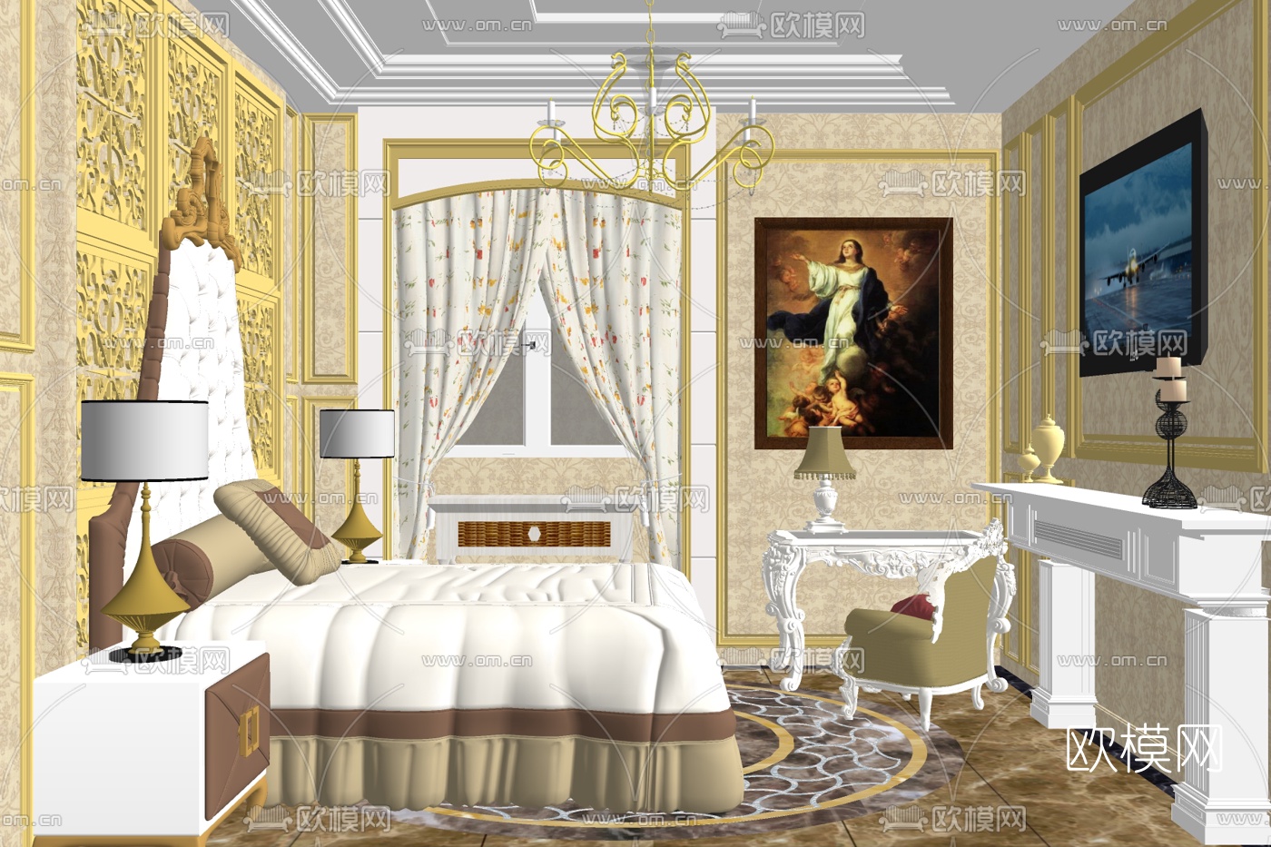 欧式主人房卧室su模型下载