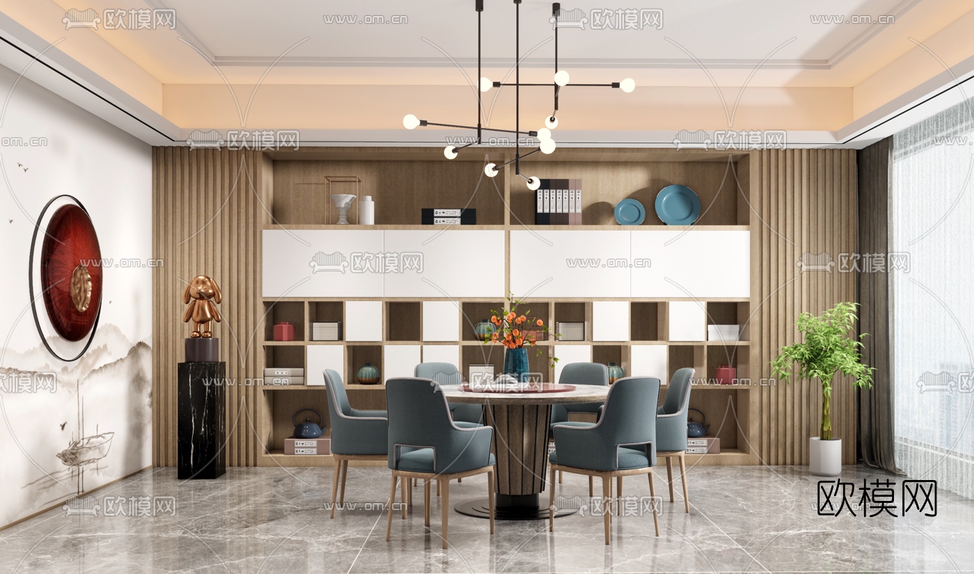 新中式餐厅su模型