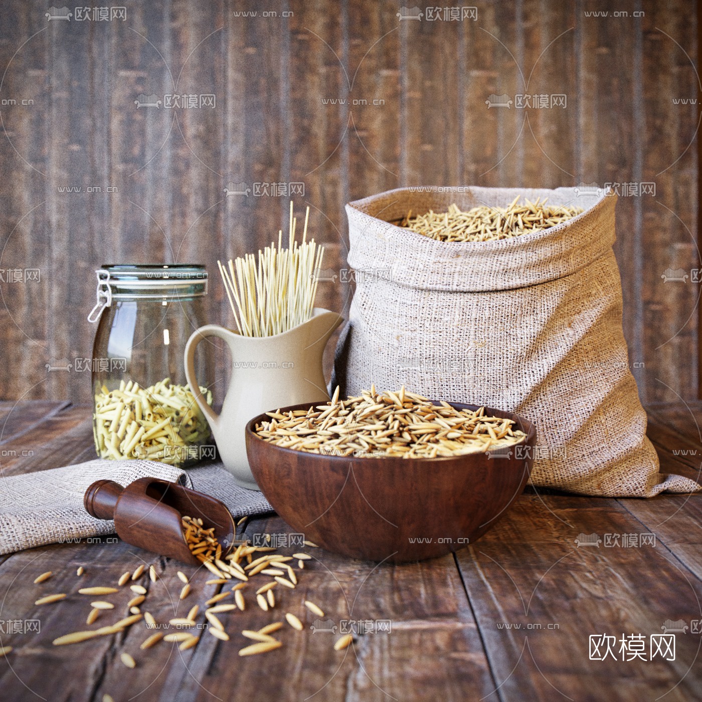 现代玻璃器皿麻袋谷物3d模型下载