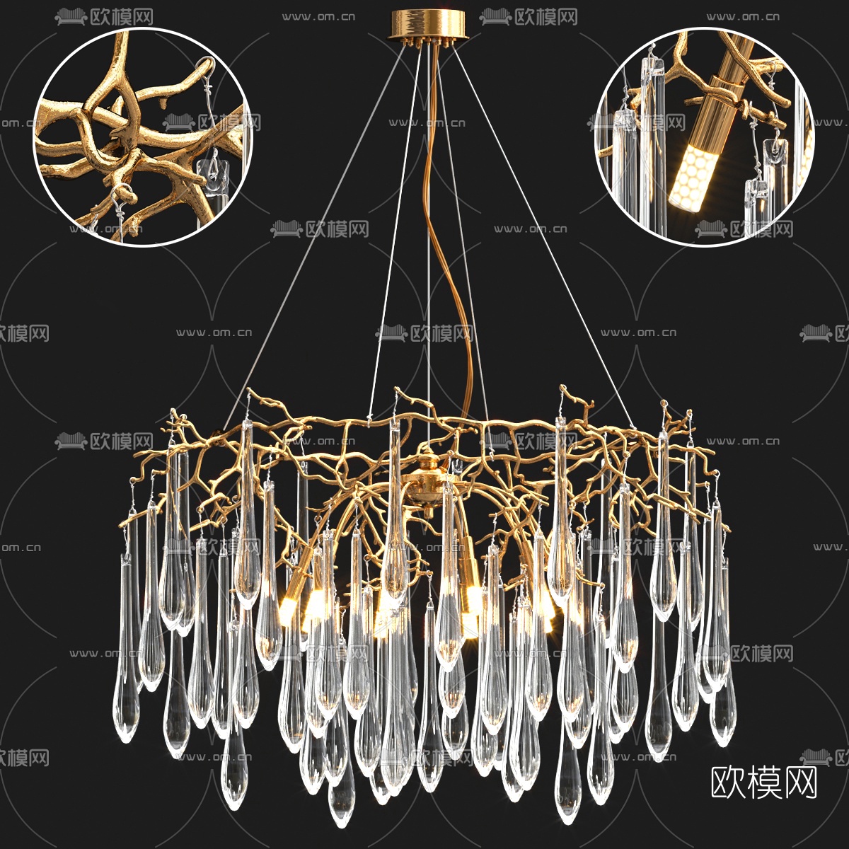 现代树枝水晶装饰吊灯3d模型下载（渲染图1）