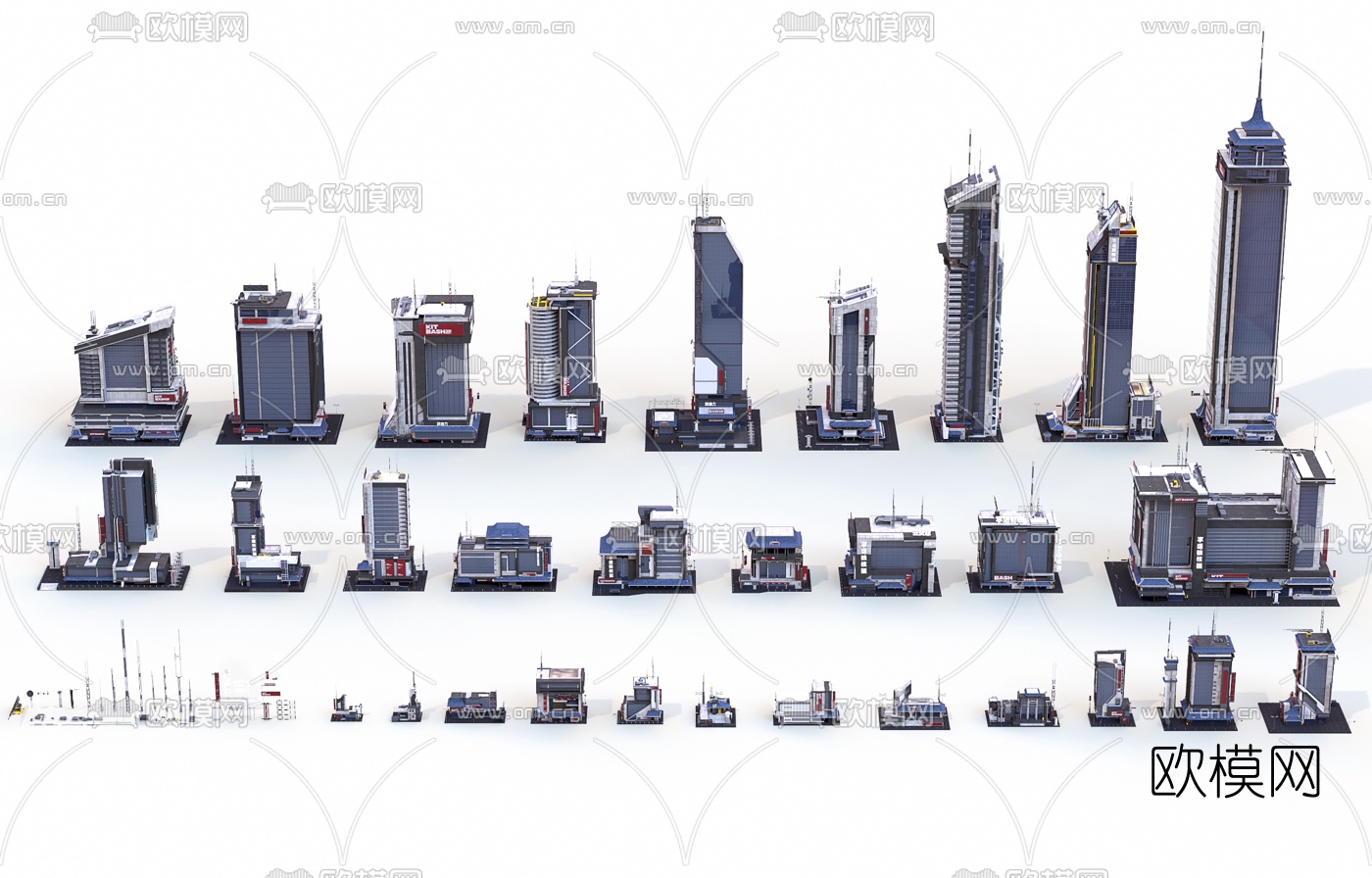 后现代办公楼建筑构件3d模型下载（渲染图1）