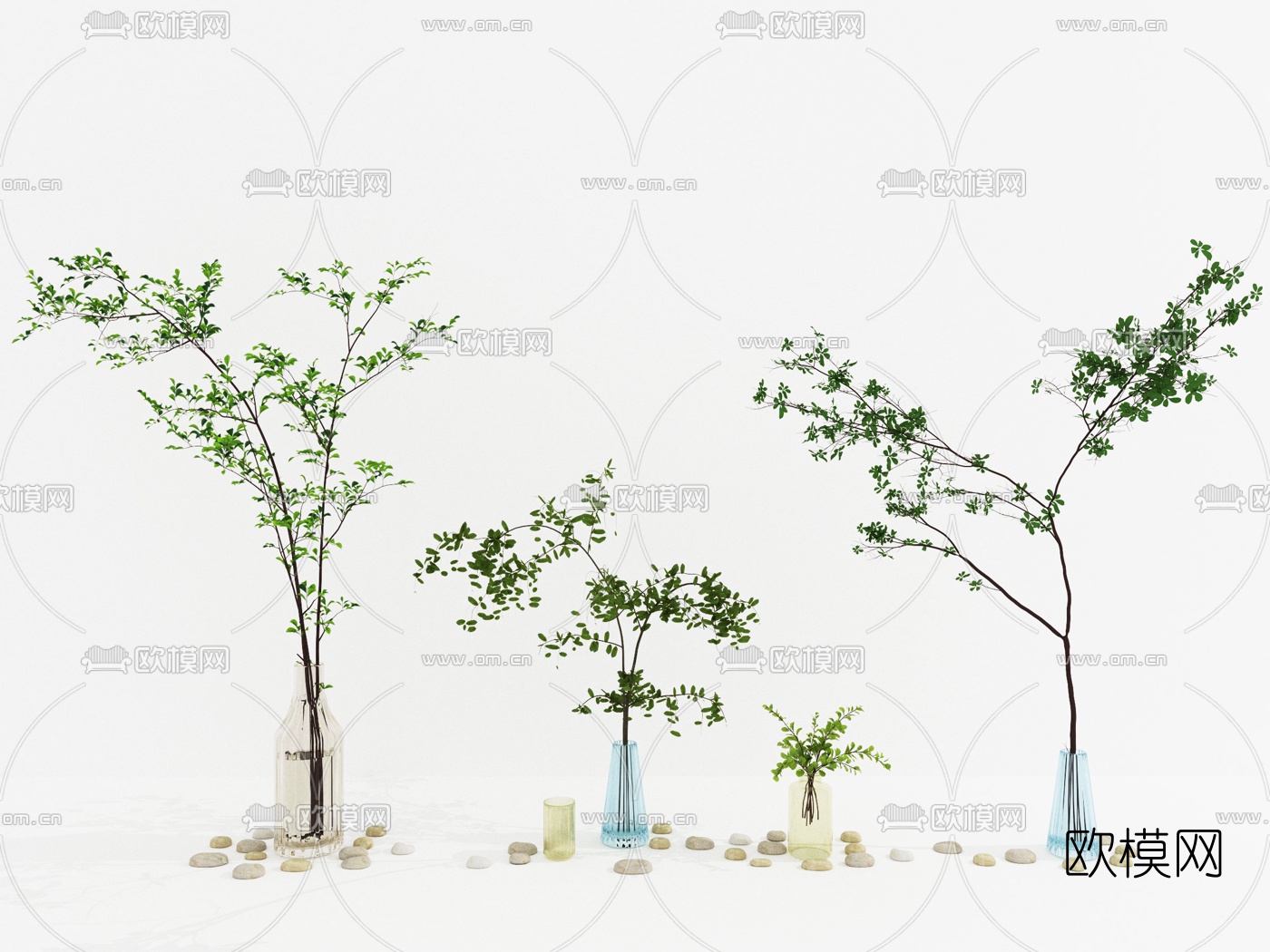 现代树枝花瓶插花3d模型