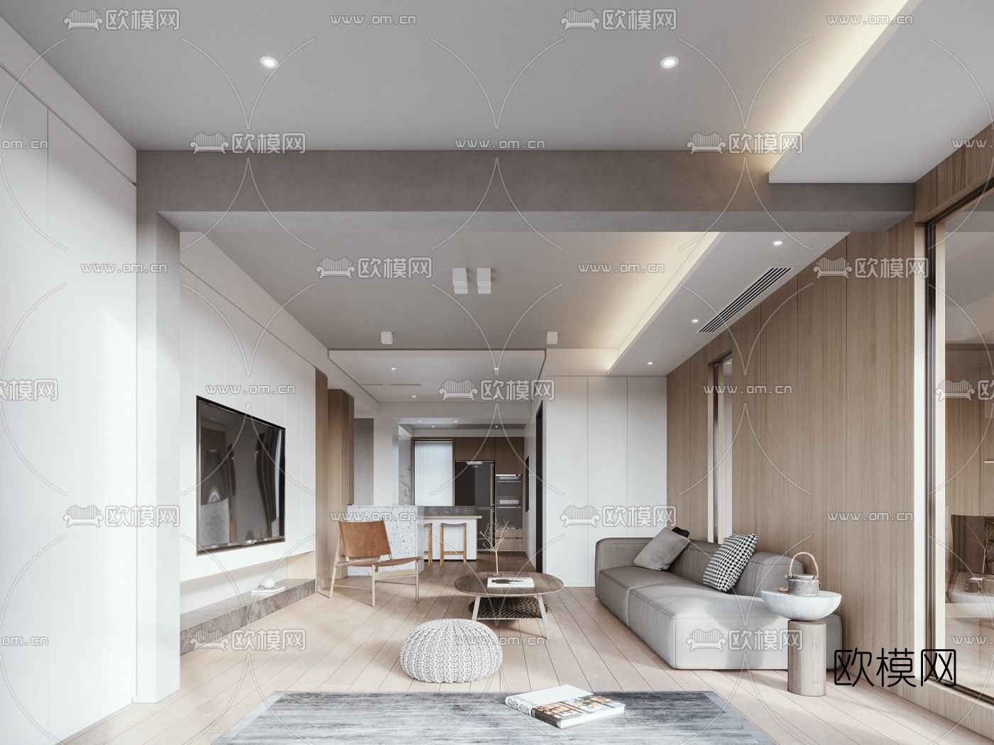 现代极简客厅餐厅3d模型