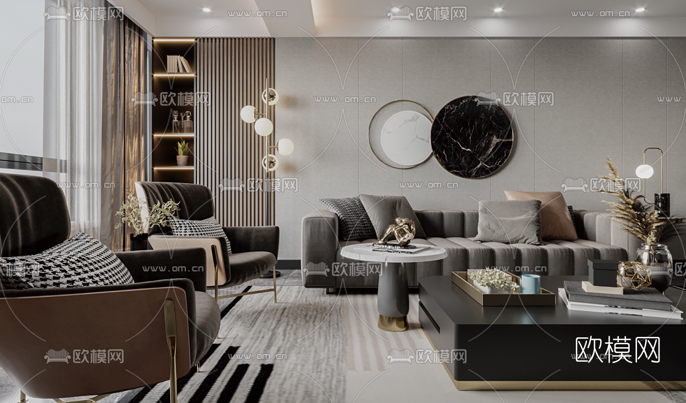 现代客厅餐厅3d模型