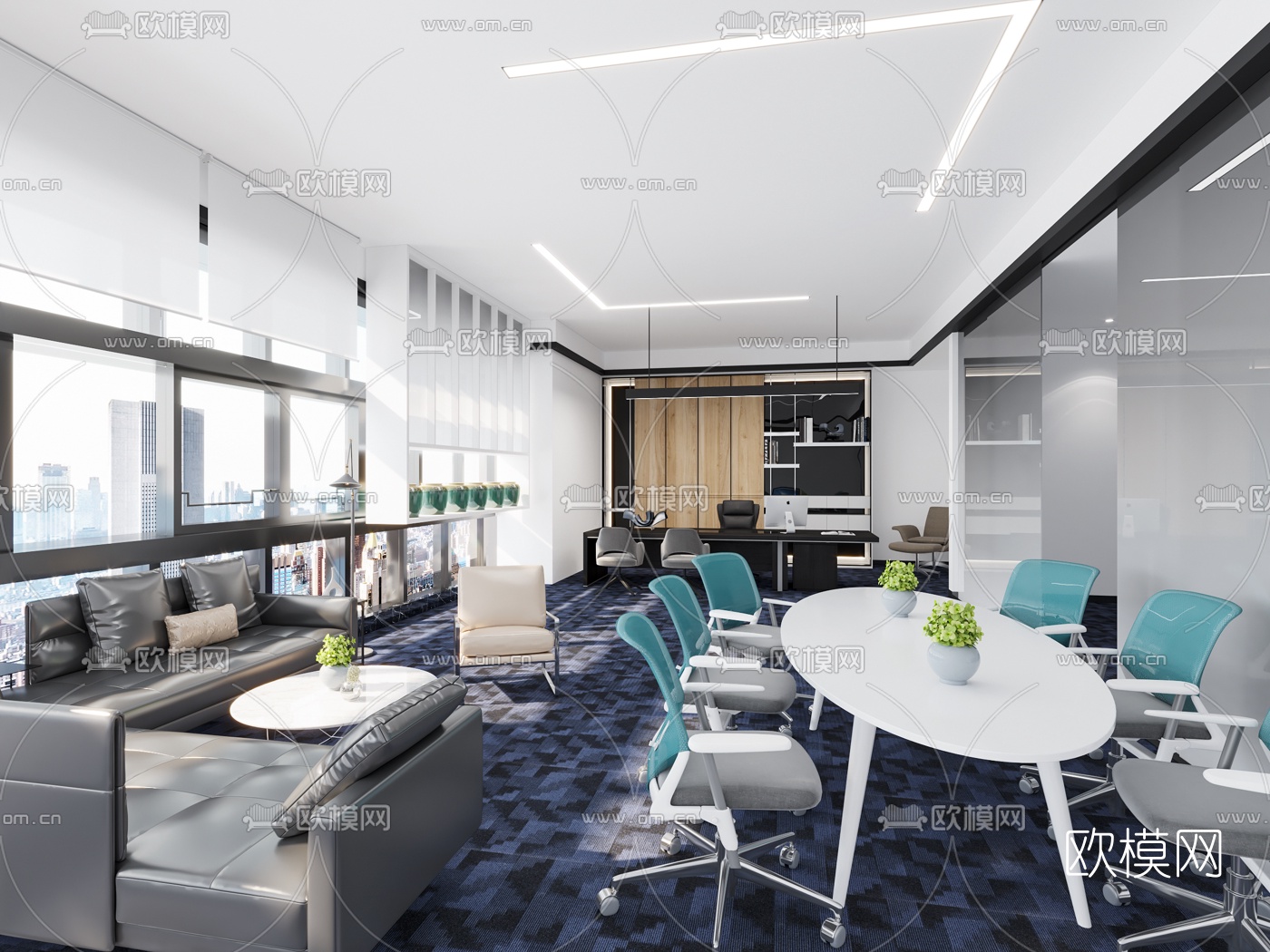 现代轻奢董事长办公室3d模型下载