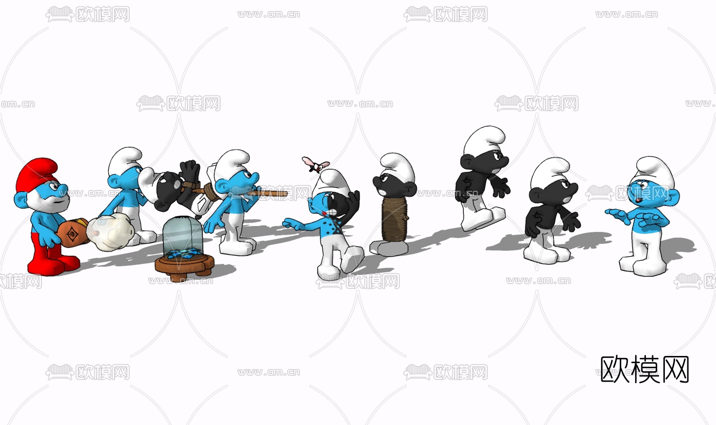 现代蓝精灵摆件免费su模型下载