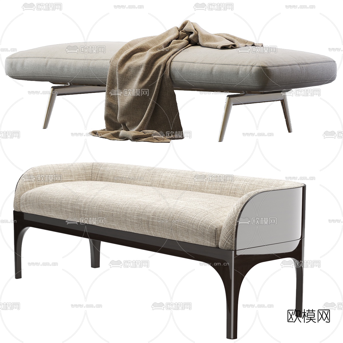 现代布艺床尾凳脚踏3d模型