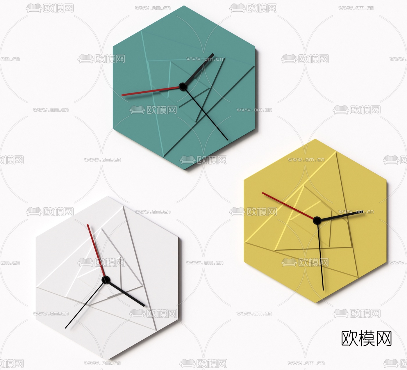 现代几何创意挂钟3d模型下载