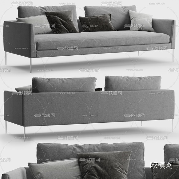 现代布艺双人沙发3d模型下载(渲染图1)