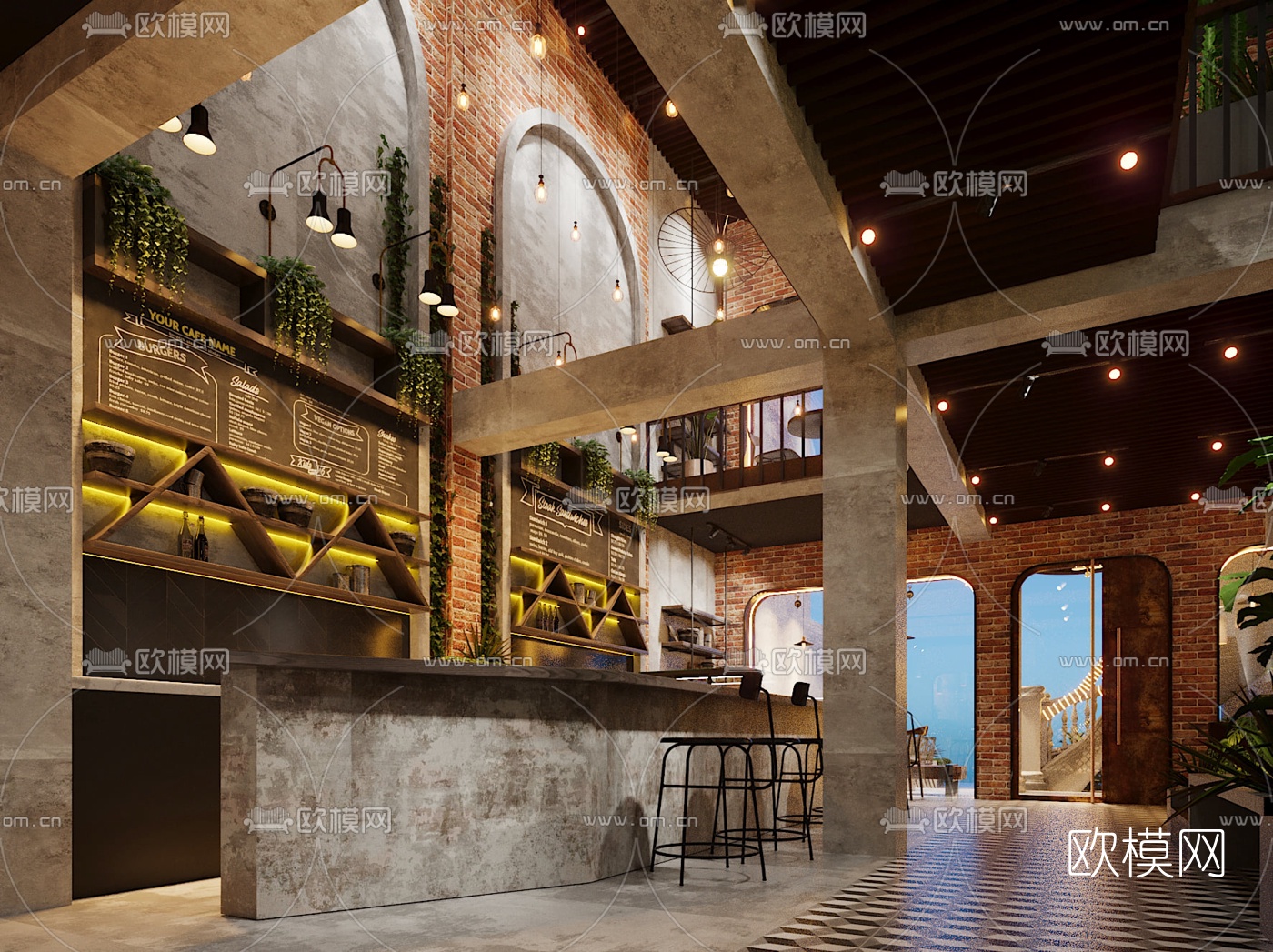 工业风清吧餐吧3d模型