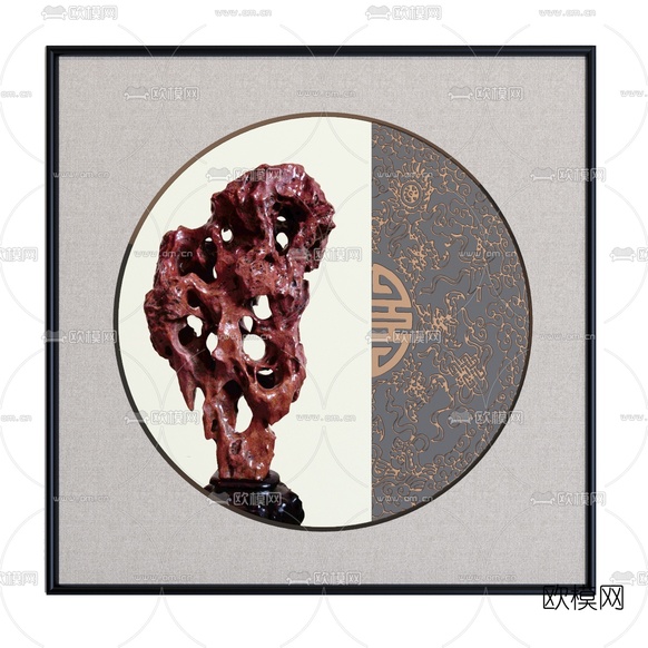 中式珊瑚装饰画3d模型下载(渲染图3)
