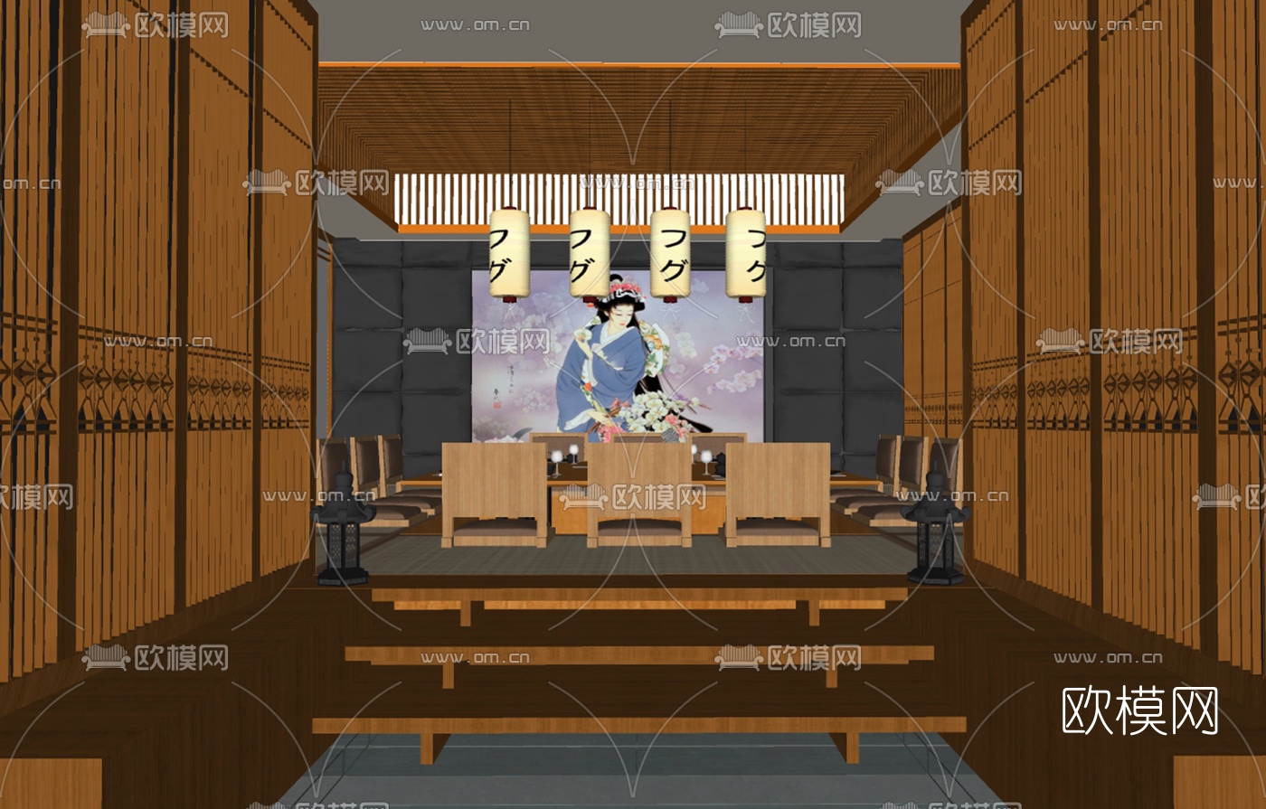 日式餐厅su模型