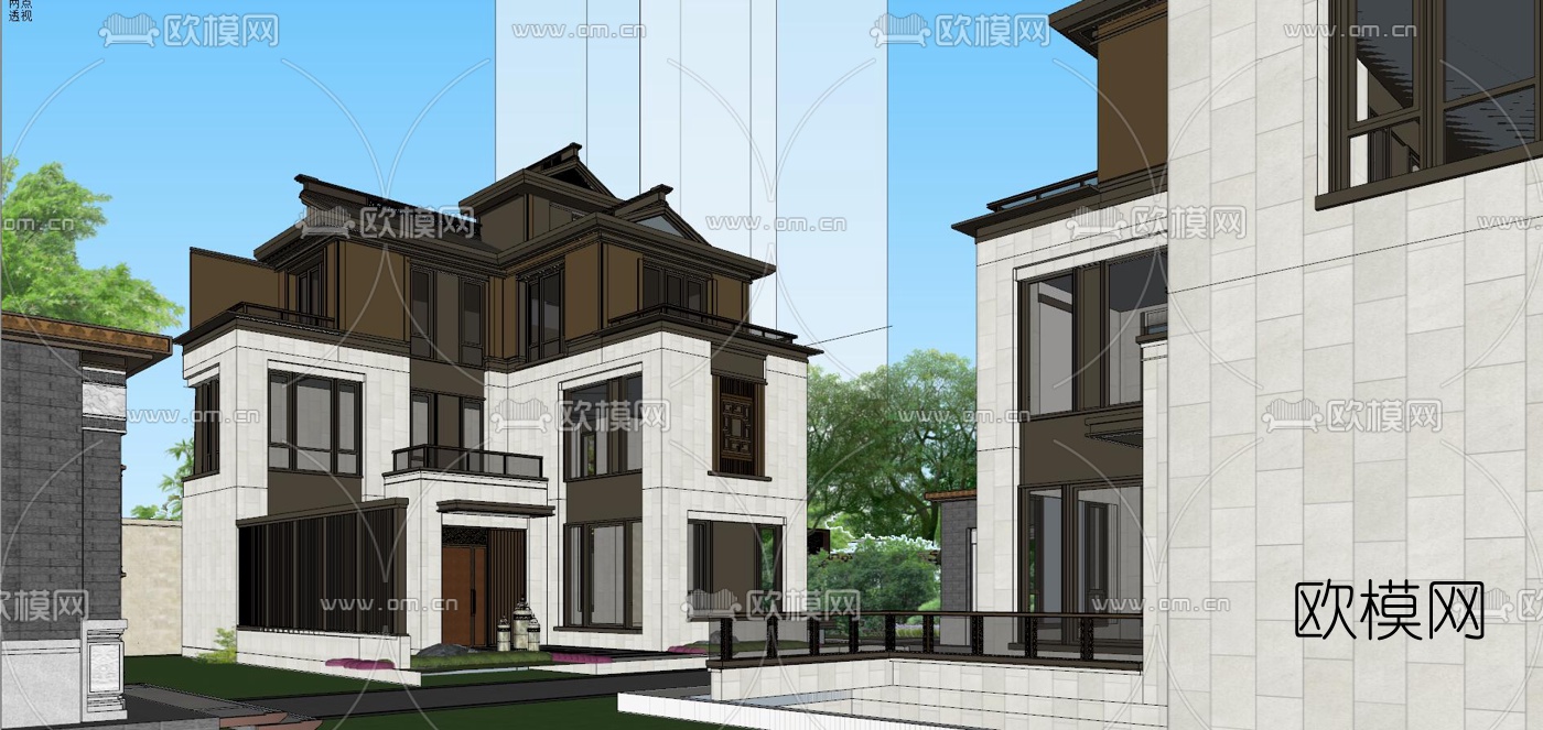 新中式售楼处su模型下载（渲染图7）