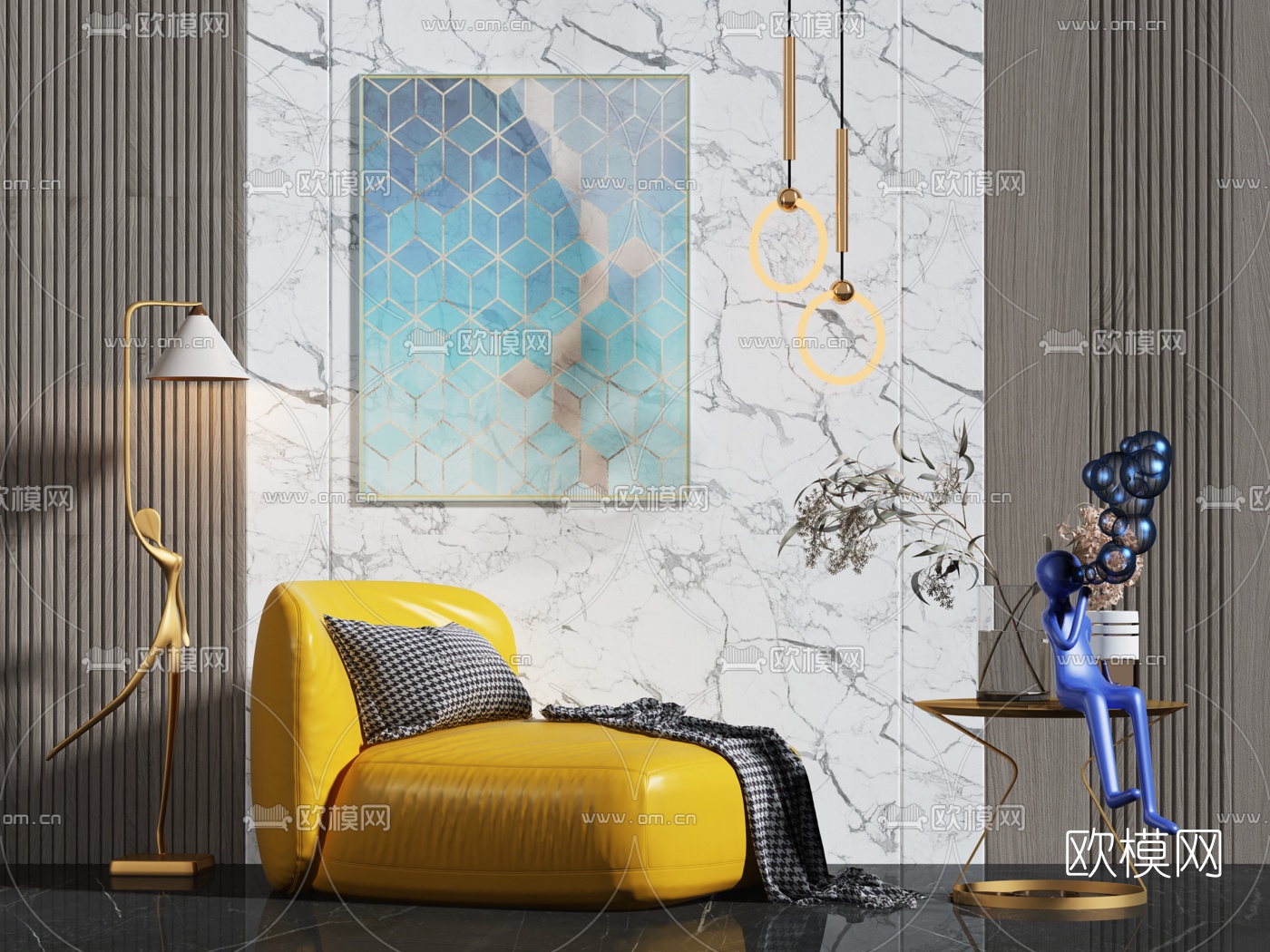 现代皮革懒人沙发3d模型下载