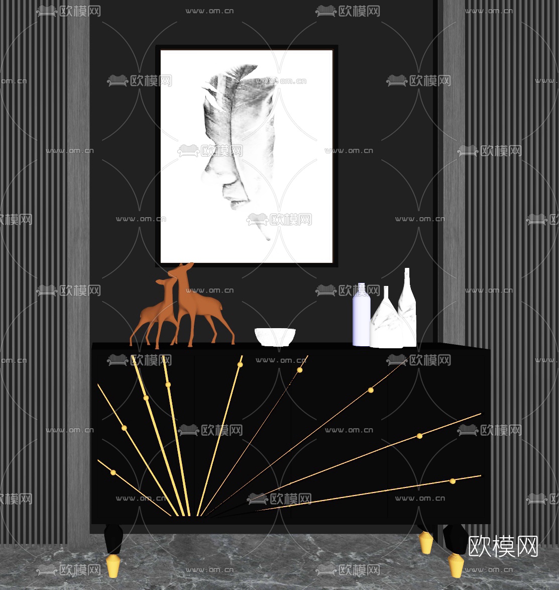 现代轻奢玄关边柜su模型下载