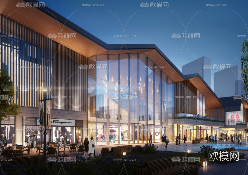 现代商业街su模型下载（渲染图1）
