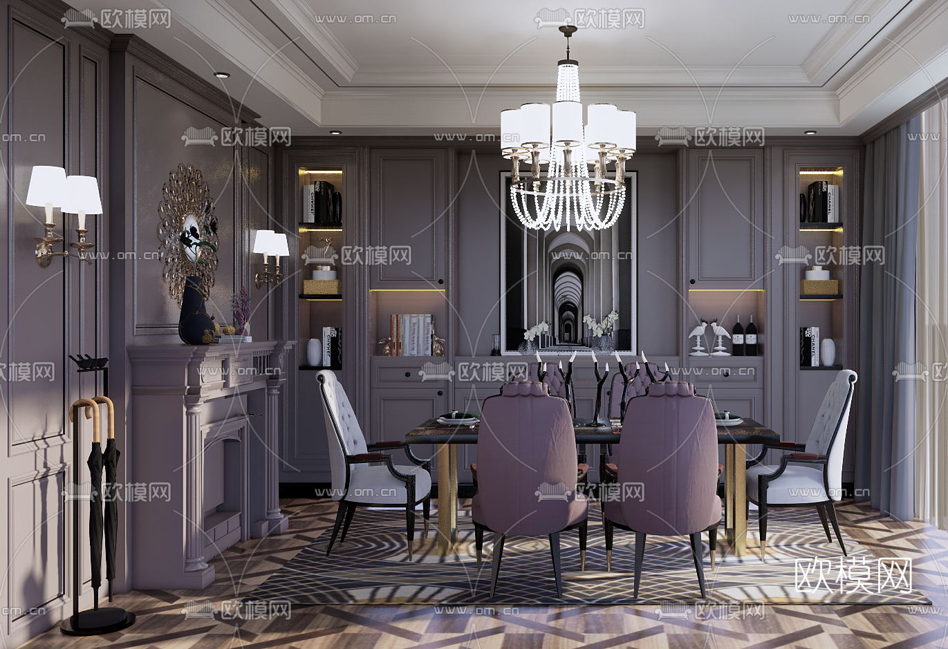 简欧轻奢餐厅su模型下载