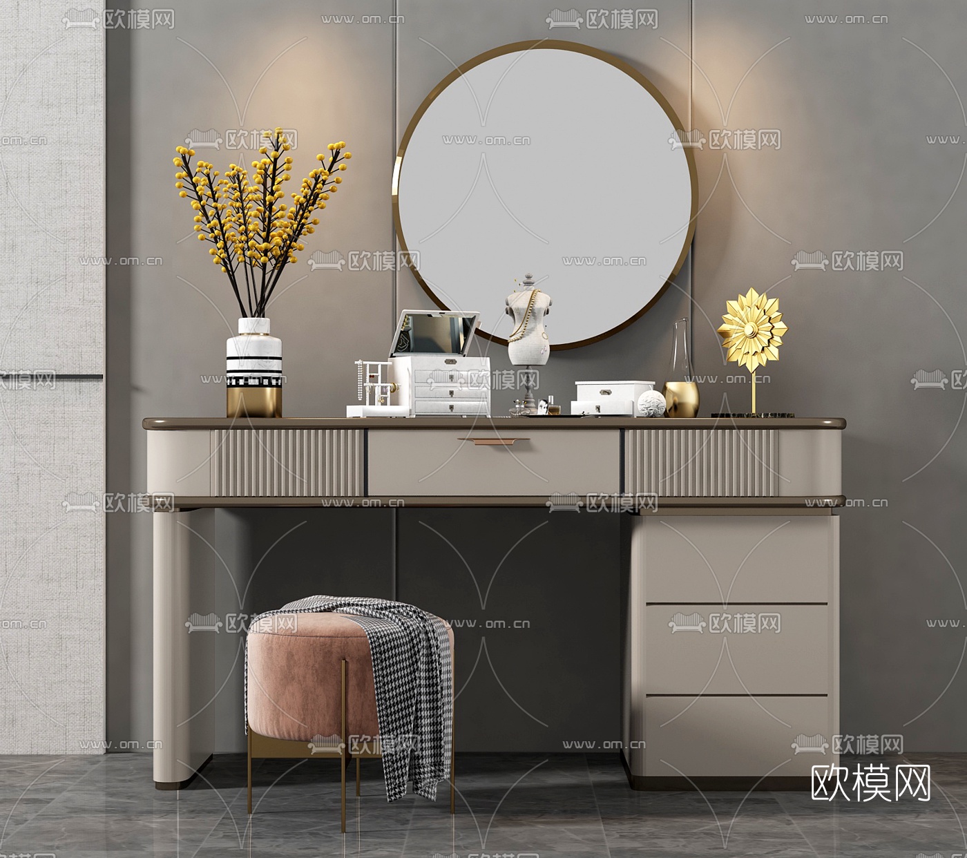 现代轻奢梳妆台3d模型下载