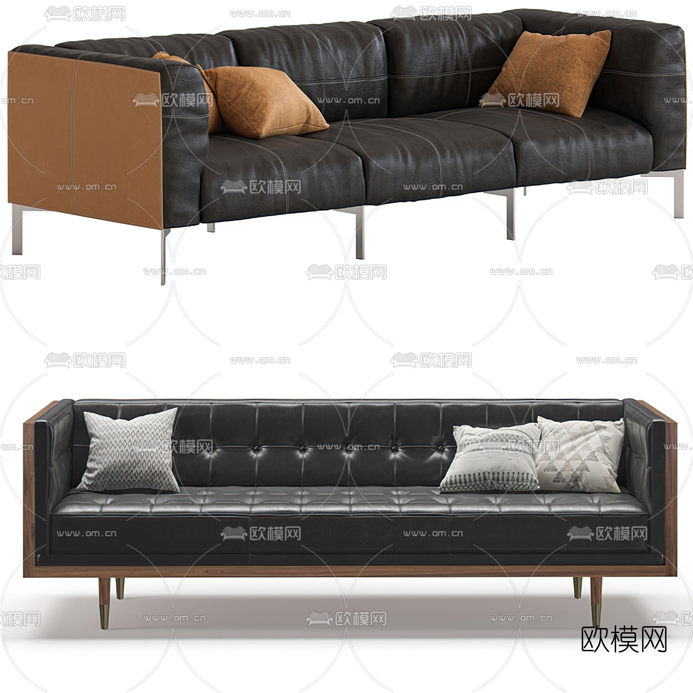 现代皮革多人沙发3d模型下载