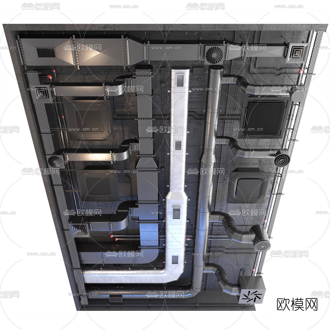 现代天花空调通风管道3d模型下载