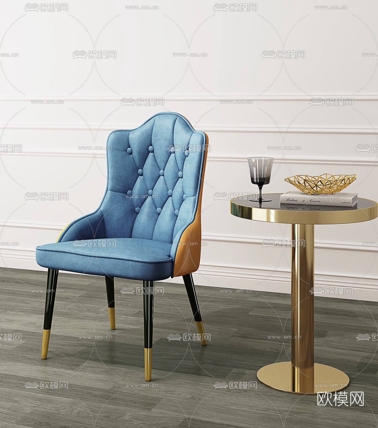简欧靠背休闲椅边几3d模型下载
