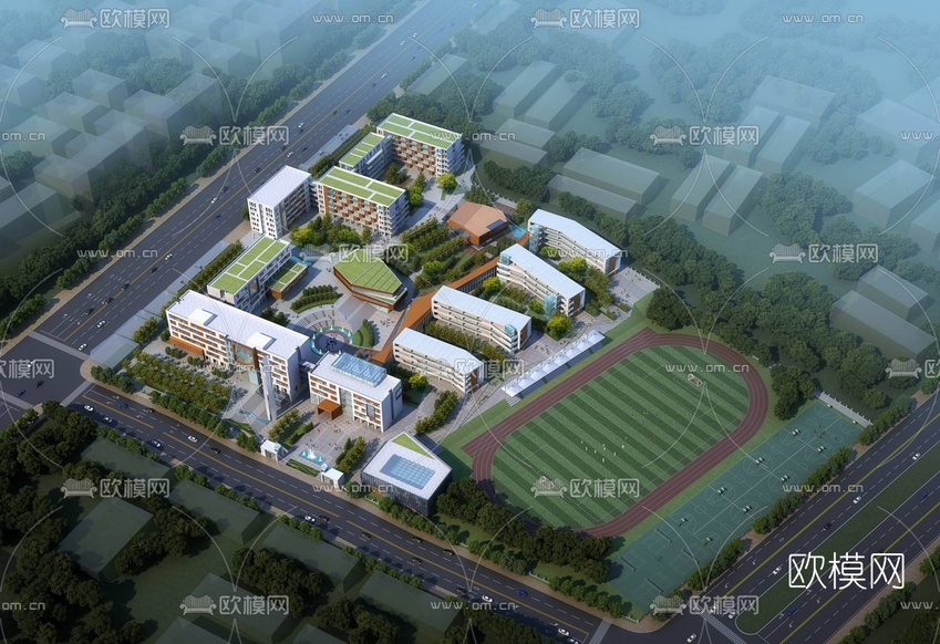 现代学校鸟瞰3d模型下载