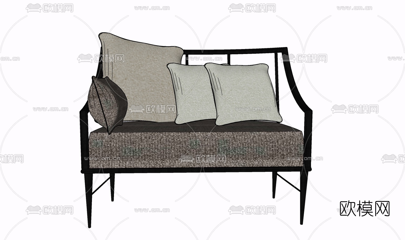 现代布艺单人沙发免费su模型下载