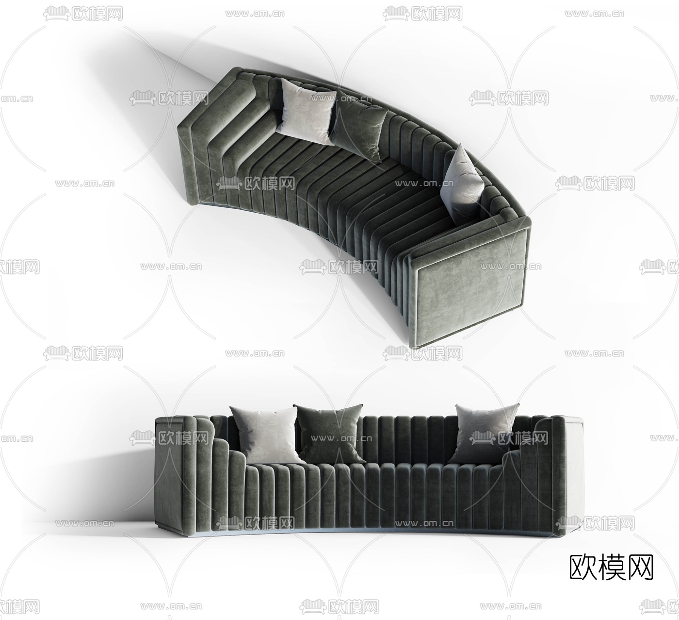 现代布艺弧形沙发3d模型-免费3dmax模型库-欧模网