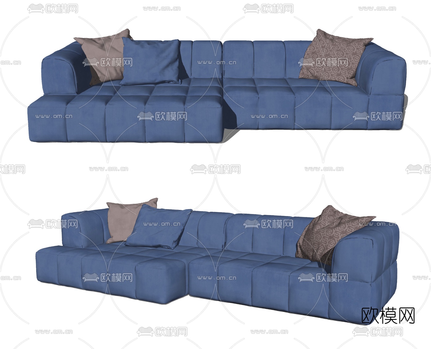 现代布艺多人沙发su模型下载（渲染图2）