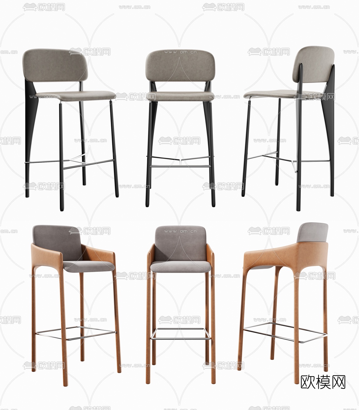 现代皮革吧椅3d模型下载