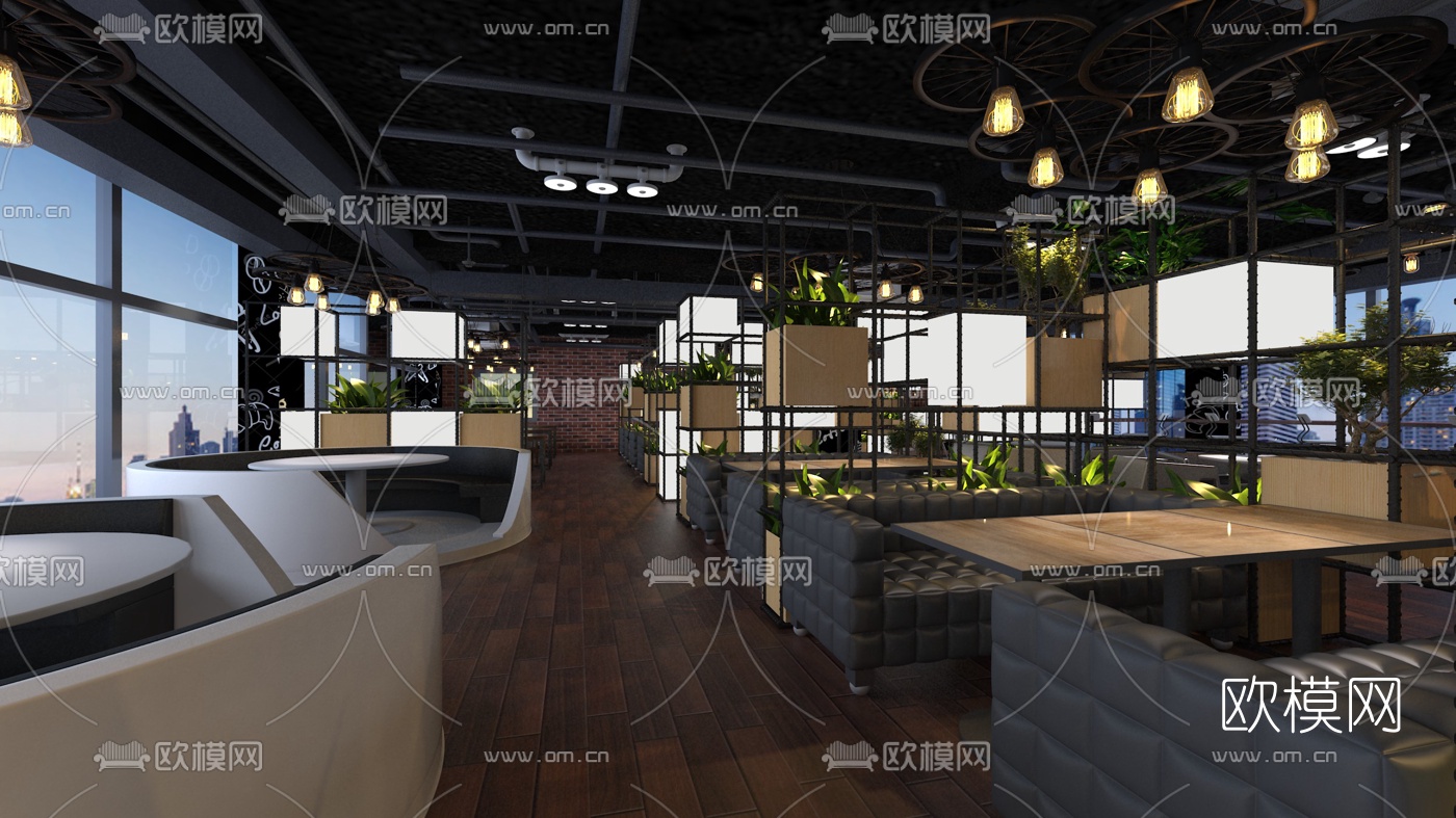 工业风咖啡厅免费3d模型下载（渲染图2）