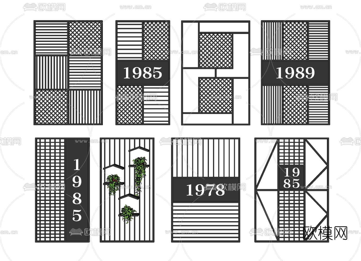 工业风铁艺屏风隔断su模型下载