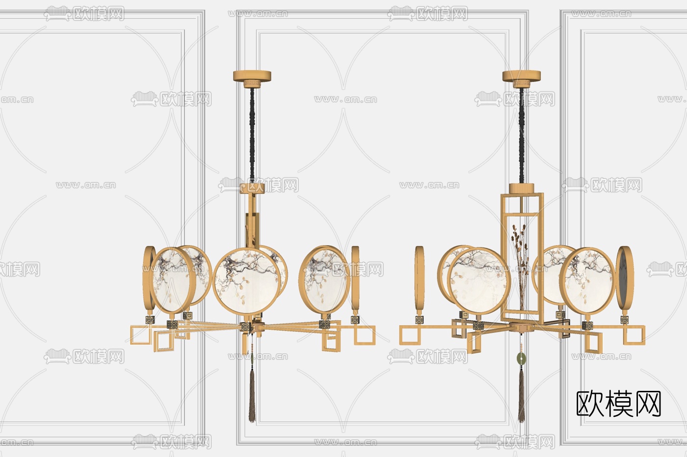新中式轻奢吊灯su模型下载