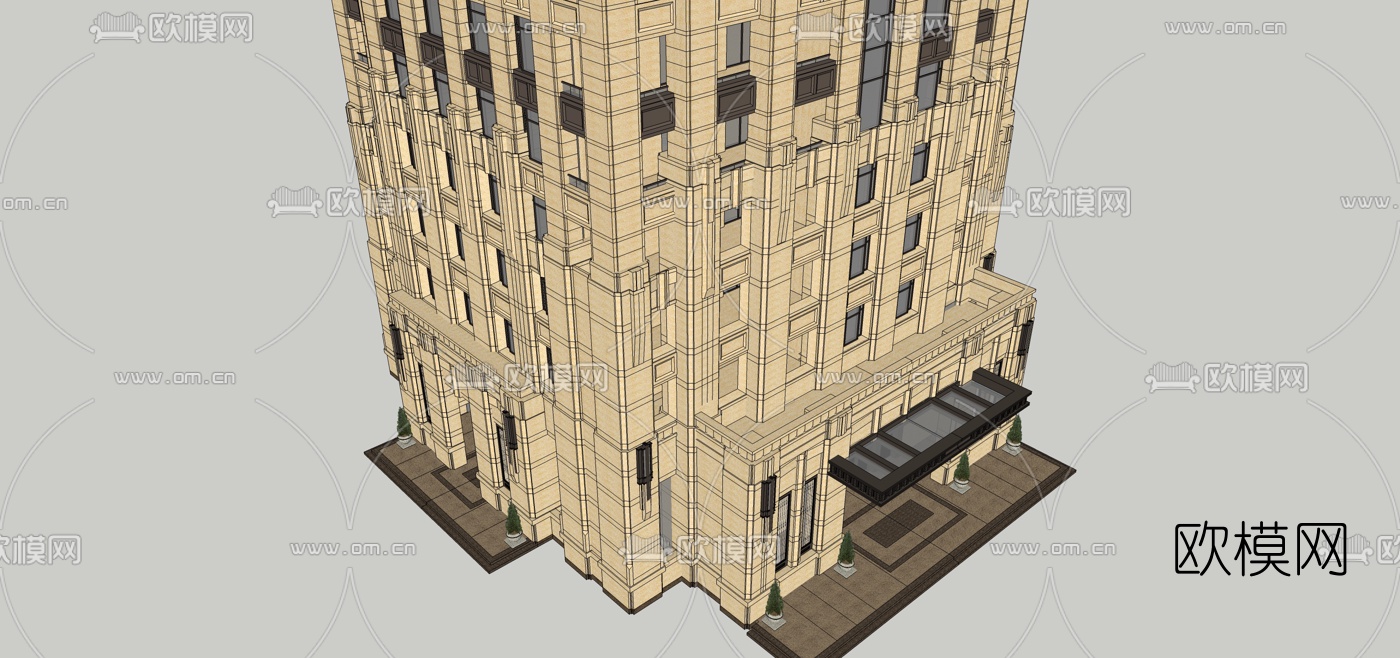新古典高层公寓建筑外观su模型下载（渲染图4）