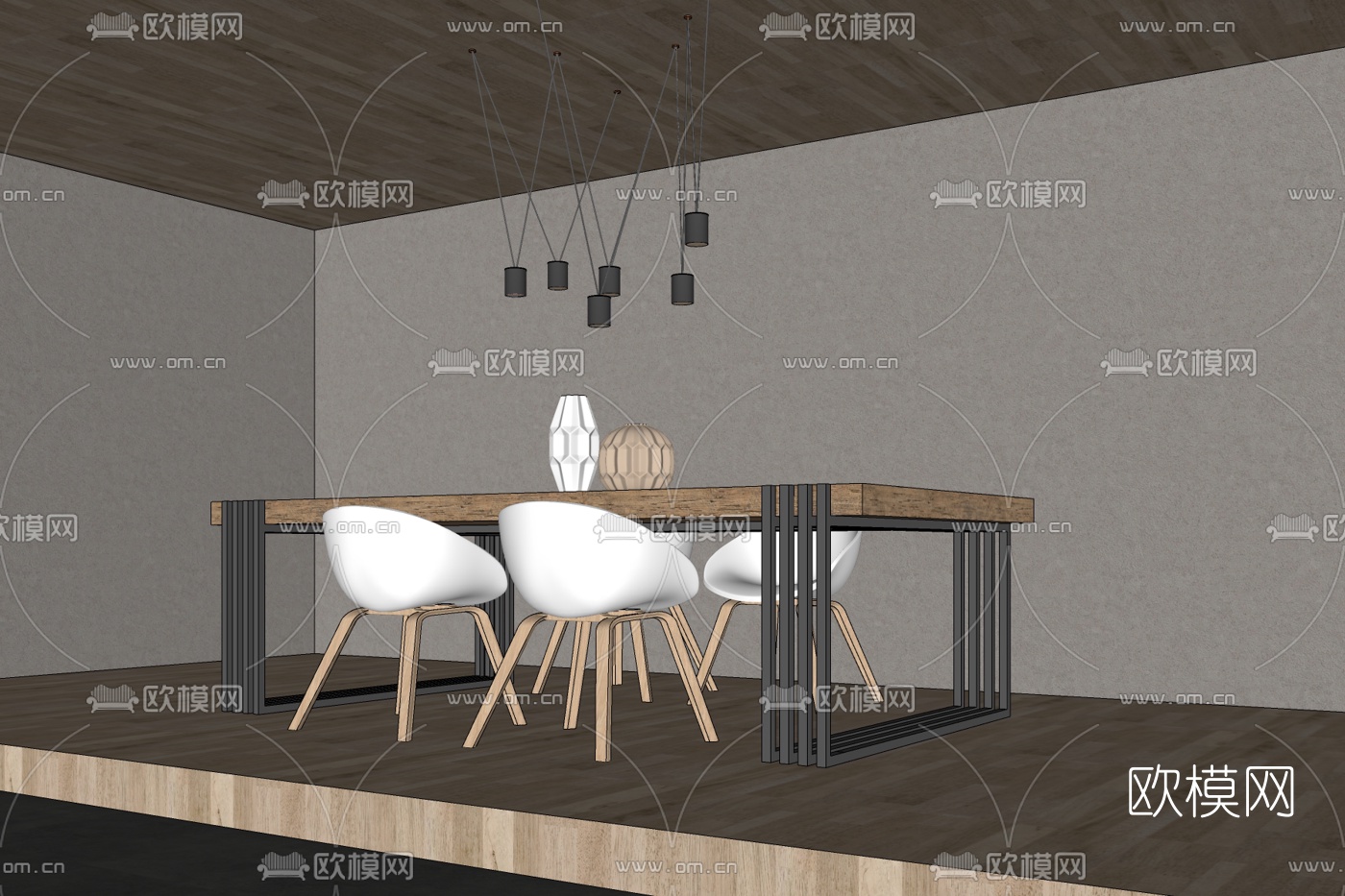 现代条形餐桌椅免费su模型下载