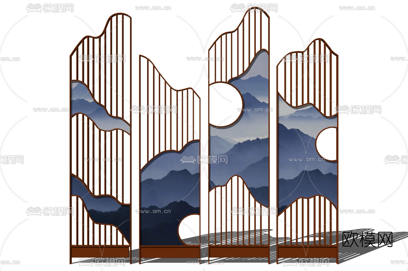 新中式屏风隔断su模型下载