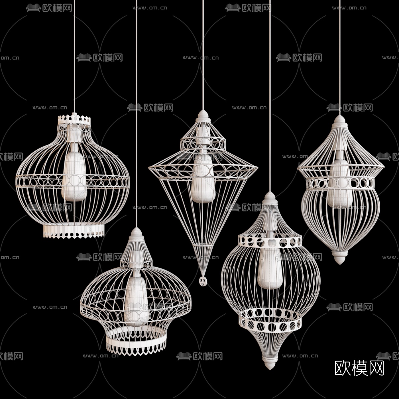 东南亚金属镂空吊灯3d模型