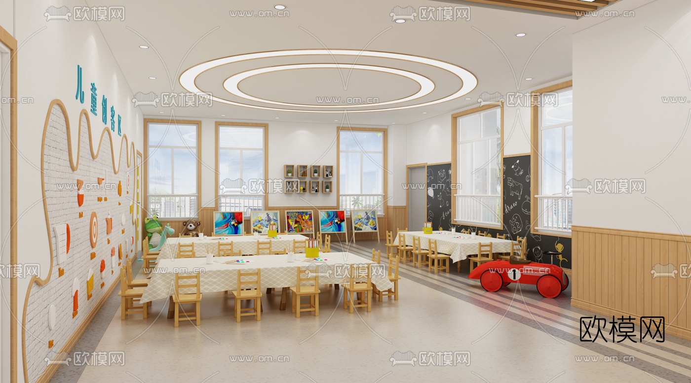 现代幼儿园走廊课室3d模型