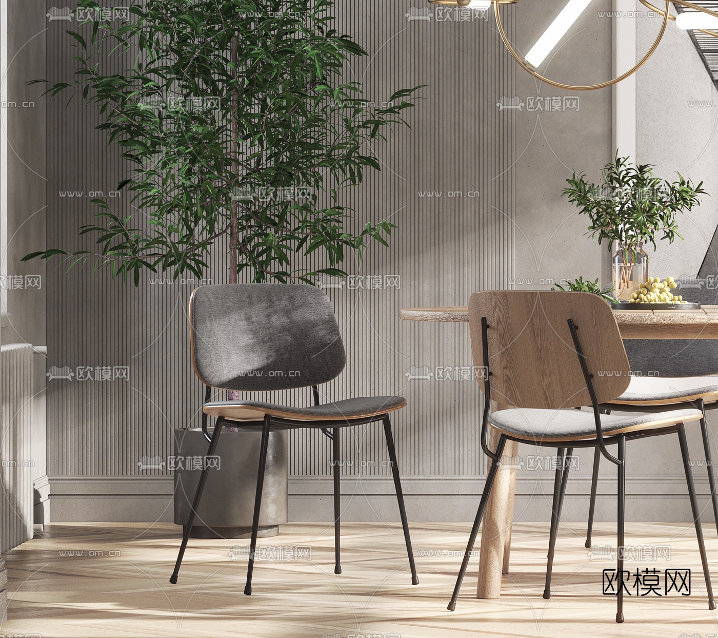 北欧圆形餐桌椅3d模型下载（渲染图5）