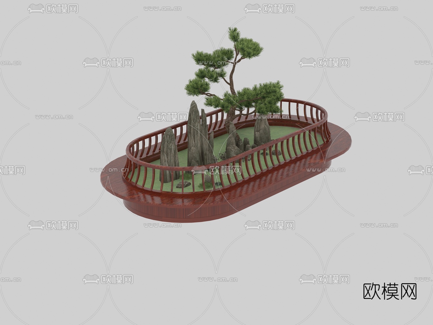 新中式松树盆景免费3d模型下载