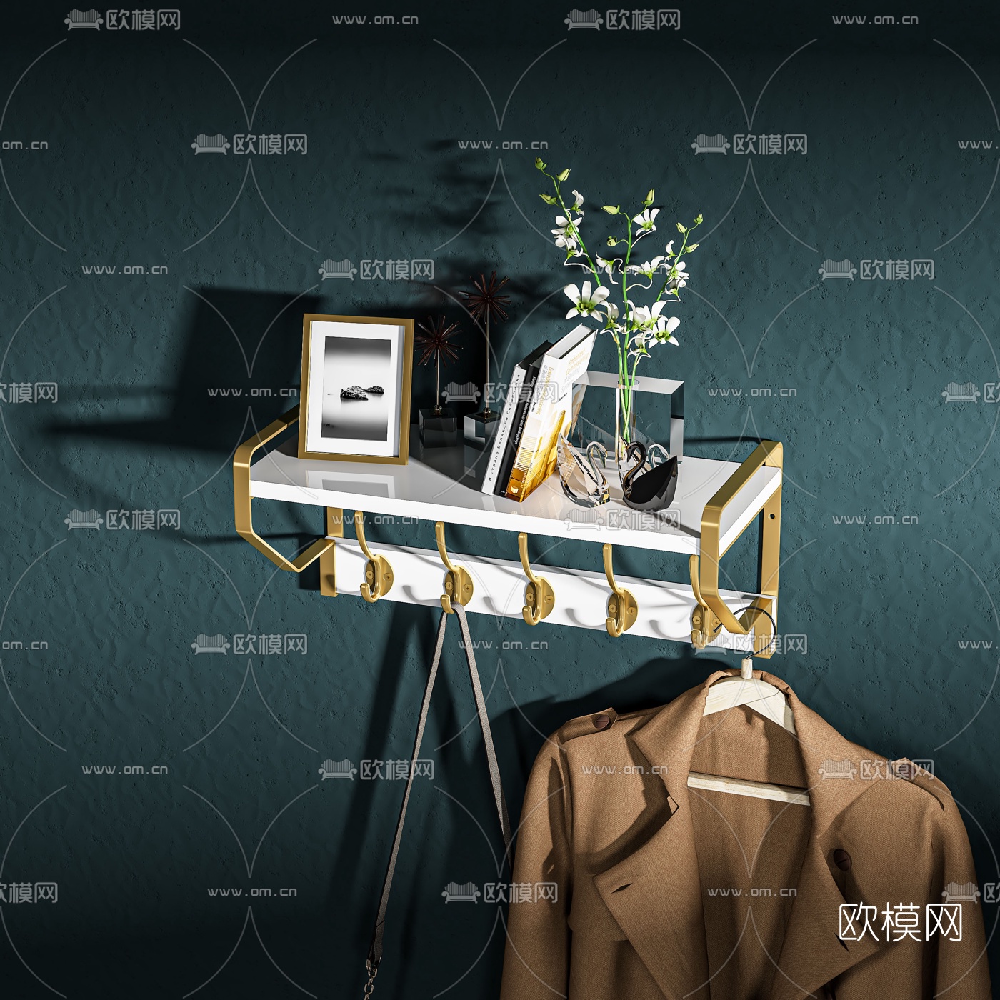 现代轻奢壁挂式衣帽架3d模型下载（渲染图1）