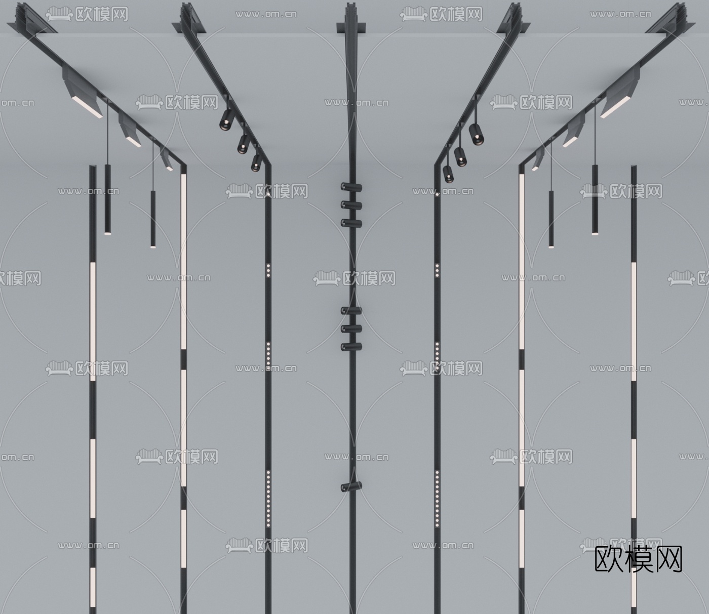 现代筒灯条形灯线性灯su模型下载