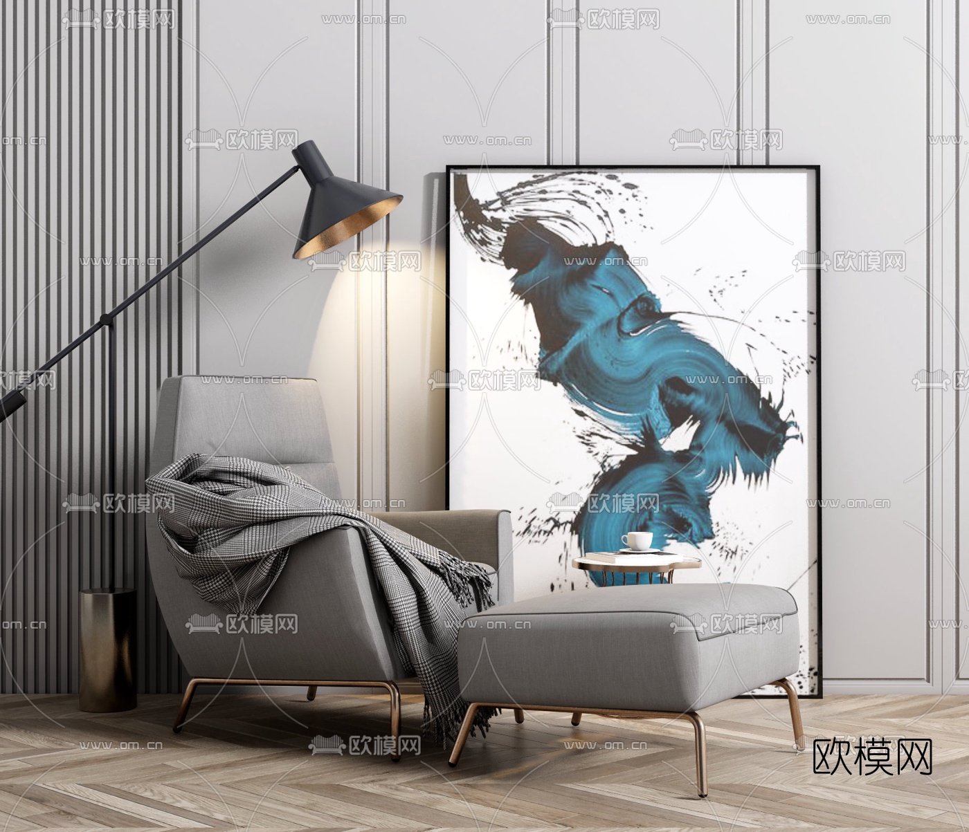 现代布艺单人沙发su模型下载（渲染图1）