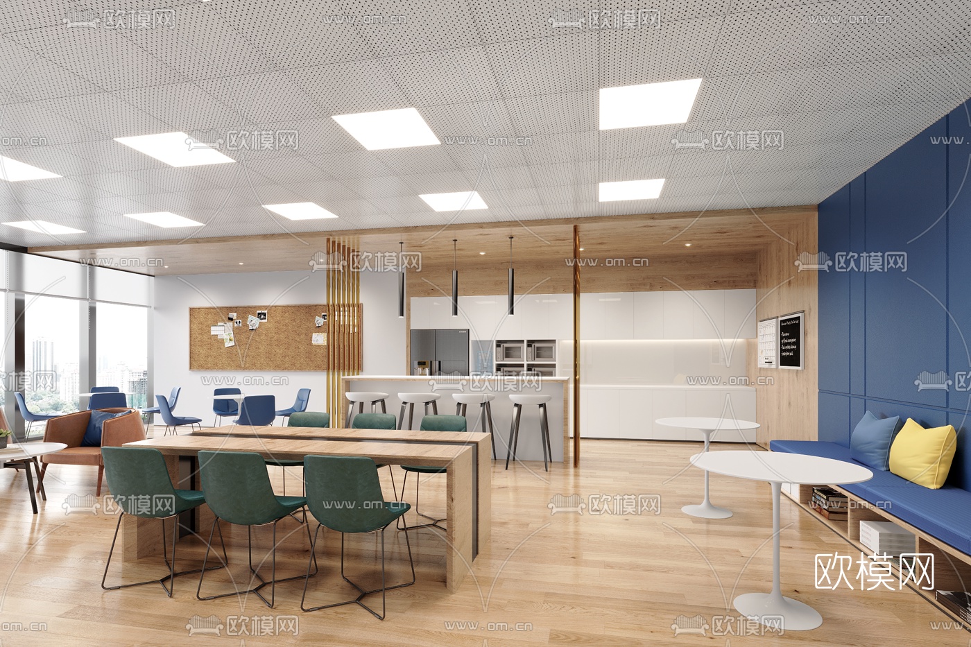 现代办公室茶水间3d模型下载（渲染图2）