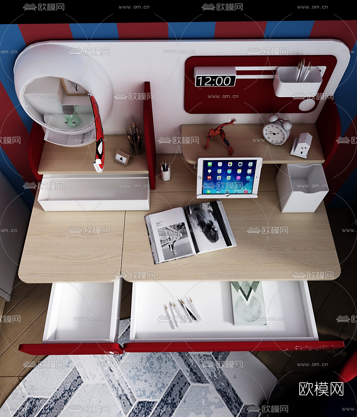 现代威漫蜘蛛侠儿童桌椅3d模型下载（渲染图5）