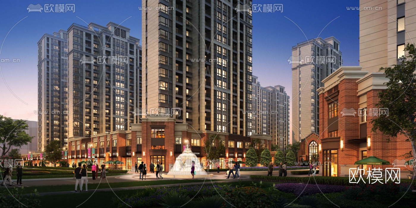简欧商业街夜景3d模型
