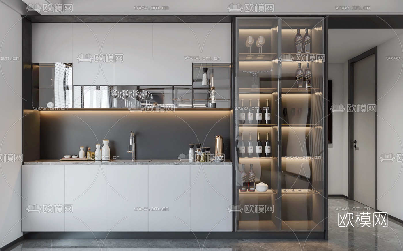 现代橱柜酒柜3d模型下载