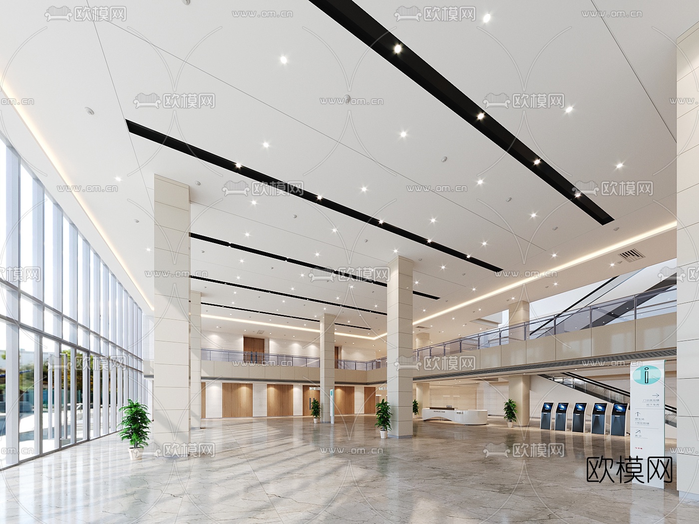 现代医院大堂前台3d模型下载（渲染图1）